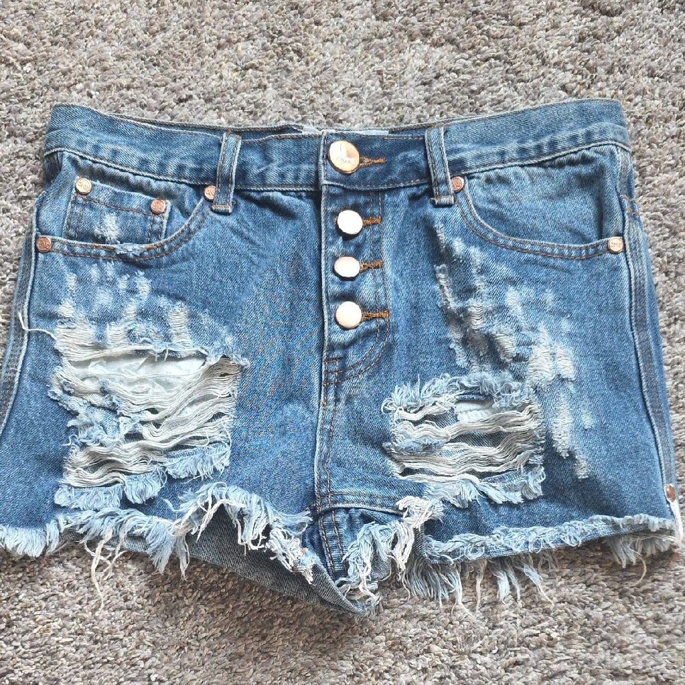 One Teaspoon Blue Distressed Jean Shorts